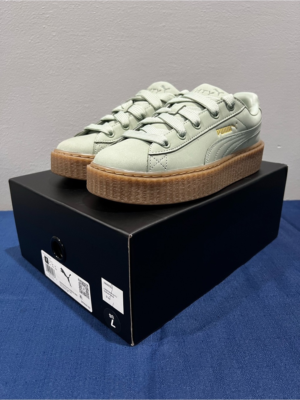 Puma x Fenty Creeper Phatty Nubuck Green Fog/Gold/Gum 399865-02 Size 7 Womens